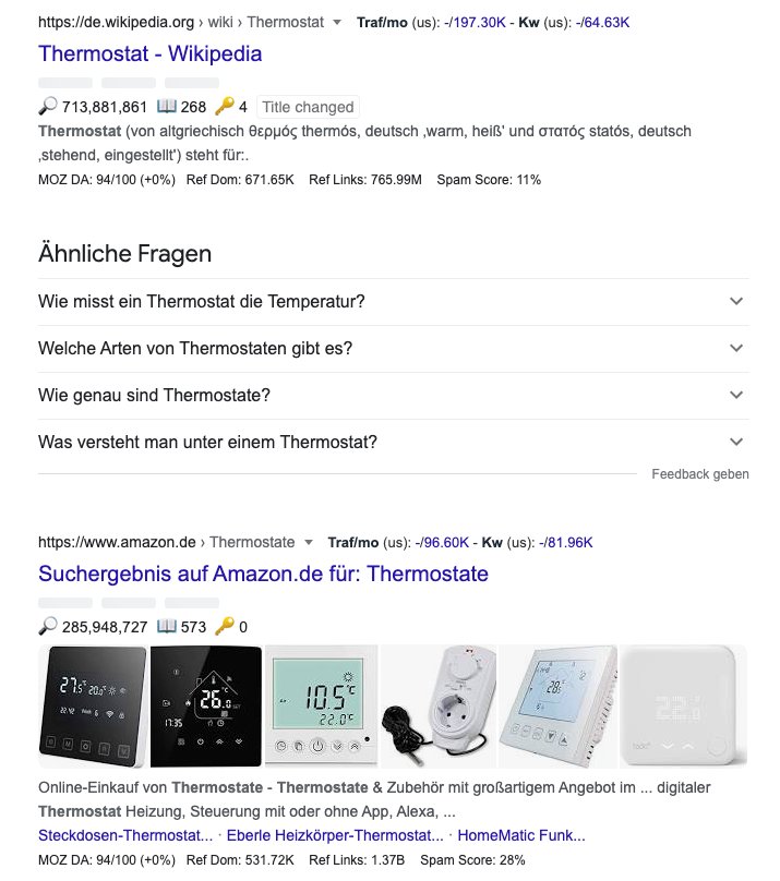 Bild: Suchergebnisse für das Keyword “Thermostat”